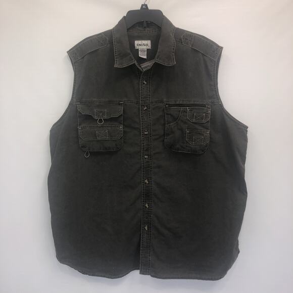 King Size Button Up Adult XXL Mens Gray Sleeveless Denim Jacket - Picture 1 of 11